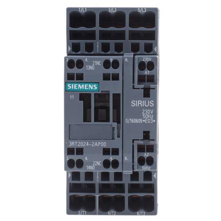 Siemens SIRIUS Innovation 3RT2 Contactor, 230 V ac Coil, 3 Pole, 12 A, 5.5 kW, 3NO