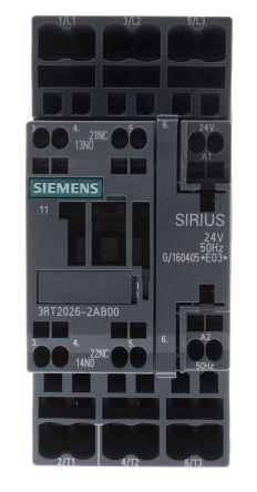 Siemens SIRIUS Innovation 3RT2 Contactor, 24 V ac Coil, 3 Pole, 25 A, 11 kW, 3NO