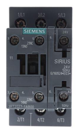 Siemens SIRIUS Innovation 3RT2 Contactor, 24 V ac Coil, 3 Pole, 32 A, 15 kW, 3NO