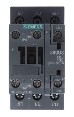 Siemens SIRIUS Innovation 3RT2 Contactor, 230 V ac Coil, 3 Pole, 32 A, 15 kW, 27A Load, 3NO