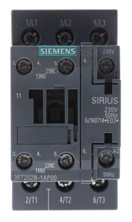 Siemens SIRIUS Innovation 3RT2 Contactor, 230 V ac Coil, 3 Pole, 38 A, 18.5 kW, 3NO