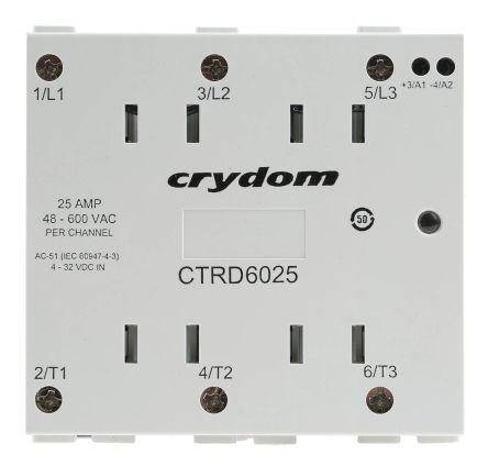 Sensata/Crydom CTR Series Solid State Relay, 25 A rms Load, DIN Rail Mount, 600 V rms Load, 32 V dc Control, CTRD6025