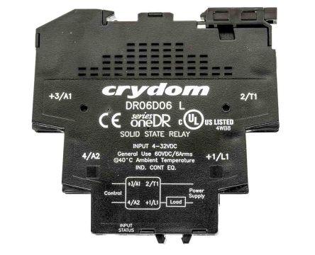 Sensata/Crydom Solid State Interface Relay, 32 V dc Control, 6 A Load, DIN Rail Mount, DR06D06