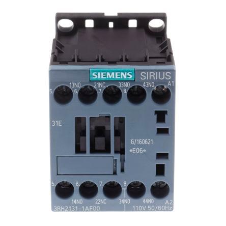 Siemens SIRIUS Innovation 3RH2 Contactor, 110 V ac Coil, 4 Pole, 10 A, 110 V Control, 3NO + 1NC