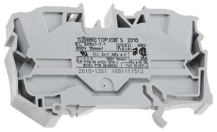 WAGO2010-1201 TOPJOB S, 2010 Series Feed Through Terminal Block, 10mm², Single-Level, Push-In Cage Clamp Termination,