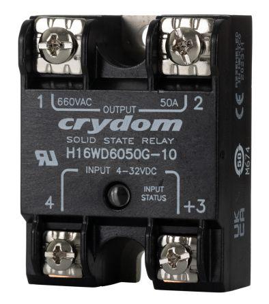 Sensata/Crydom H16WD Series Solid State Relay, 50 A Load, Panel Mount, 690 V ac Load, 32 V dc Control, H16WD6050G-10