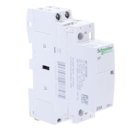 Schneider Electric Acti 9 ICT iCT Contactor, 230 V ac Coil, 2 Pole, 25 A, 240 V ac Control, 2NO