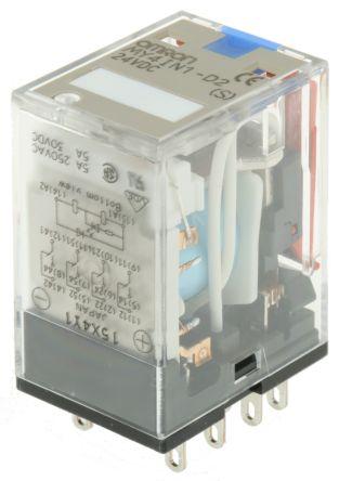 PLUG-IN RELAY, LED, 14 PIN 4PDT 5A 24VDC