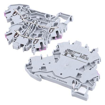 WAGO2002-2208 TOPJOB S, 2002 Series Feed Through Terminal Block, 2.5mm², Double-Level, Push-In Cage Clamp Termination,