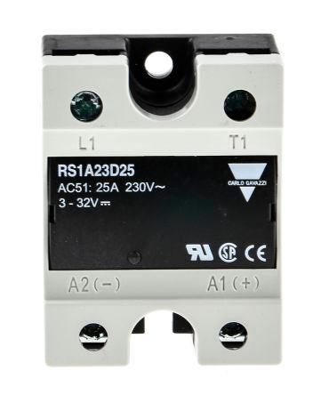 Carlo Gavazzi Solid State Relay, 25 A Load, Panel Mount, 265 V ac Load, 32 V dc Control, RS1A23D25