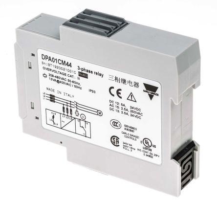 Carlo Gavazzi Phase, Voltage Monitoring Relay, 3 Phase, SPDT, 177 â†’ 550V ac, DIN Rail, DPA01CM44