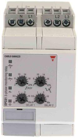 Carlo Gavazzi Phase, Voltage Monitoring Relay, 3, 3+N Phase, SPDT, 510 â†’ 793V ac, DIN Rail, DPC01DM69