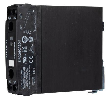 Sensata/Crydom DR22 Series Solid State Relay, 20 A Load, DIN Rail Mount, 600 V rms Load, 280V ac/dc Control, DR2260A20U