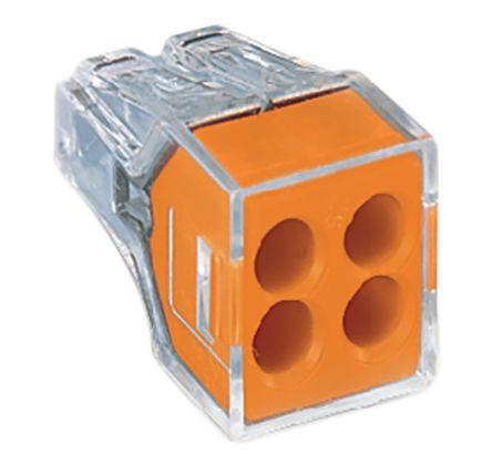 WAGO 773 PUSH WIRE Series Junction Box Connector, 4-Way, 24A, 18 - 12 AWG, 16 - 12 AWG Wire, Push In