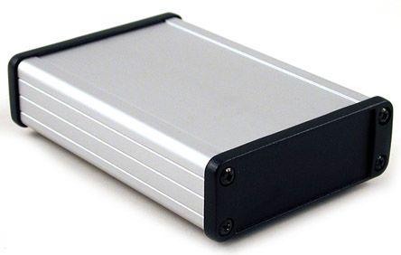 Hammond 1457 Series Silver Anodised Aluminium Enclosure, IP54, Black Lid, 86.96 x 131.15 x 31.43mm