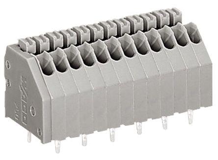 WAGO 250 Series PCB Terminal Strip, 12-Pole, Female, 12-Way, PCB Mount, 2 (CSA) A, 4 (IEC/EN 60664-1) A, 5 (UL) A