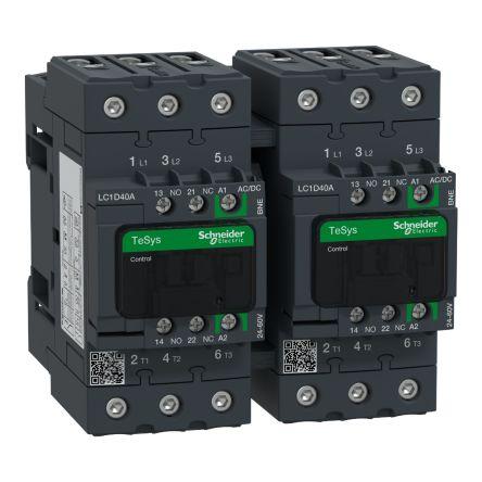 Schneider Electric TeSys D LC2D Reversing Contactor, 24 V ac/dc Coil, 3 Pole, 40 A, 18.5 kW, 3NO