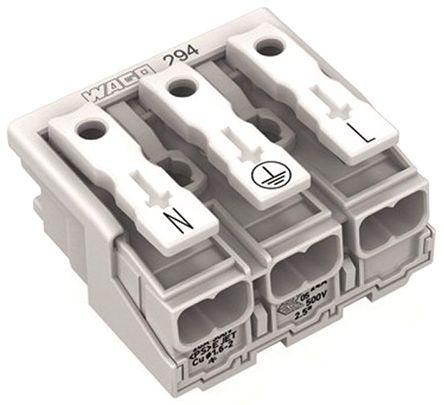 WAGO 294 Series Power Supply Connector, 3-Pole, Female, 24A