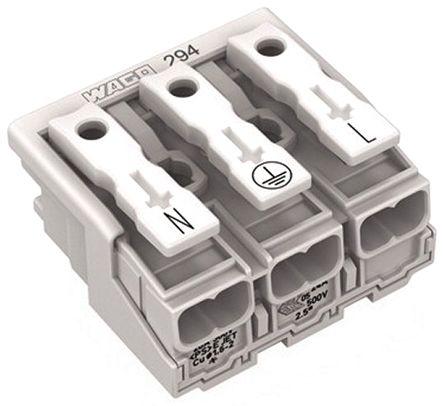 WAGO 294 Series Power Supply Connector, 3-Pole, Female, 24A