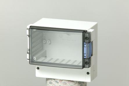 Fibox Grey ABS Enclosure, IP65, IK07, Smoked Grey Lid, 188 x 160 x 106mm