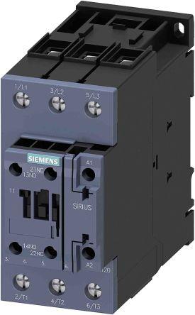 Siemens SIRIUS Contactor, 24 V dc Coil, 3 Pole, 50 A, 22 kW, 1NO + 1NC