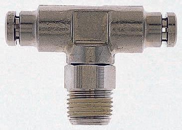 Norgren PNEUFIT Series Tee Threaded Adaptor, Push In 10 mm to Push In 10 mm, Threaded-to-Tube Connection Style