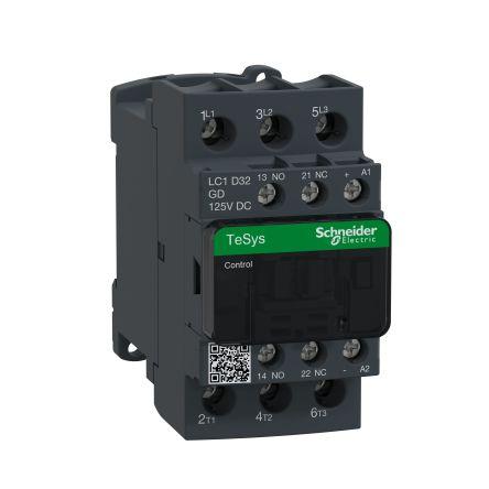 Schneider Electric TeSys D Contactor, 125 V dc Coil, 3 Pole, 32 A, 18.5 kW, 1NC + 1NO