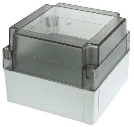 Fibox MNX Series Grey Polycarbonate Enclosure, IP66, IP67, Smoked Transparent Lid, 130.1 x 130.1 x 100mm