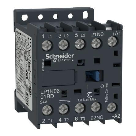 Schneider Electric TeSys K LP1K Contactor, 24 V dc Coil, 3 Pole, 6 A, 2.2 kW, 1.15 V Control, 6A Input, 3NO