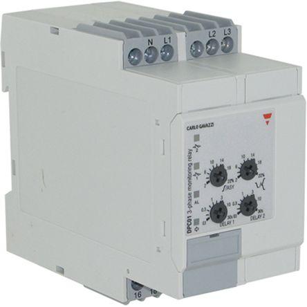 Carlo Gavazzi Phase, Voltage Monitoring Relay, 3, 3+N Phase, SPDT, 510 â†’ 793V ac, DIN Rail, DPC01DM69400HZ