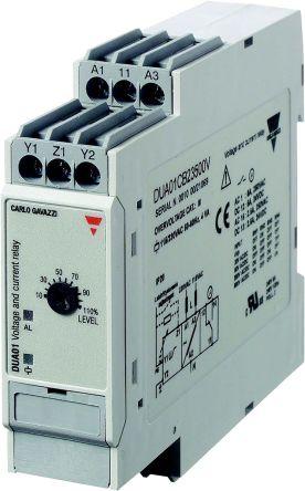 Carlo Gavazzi Current, Voltage Monitoring Relay, 1 Phase, SPDT, 0.4 â†’ 4 V ac, 2 â†’ 20V ac/dc, DIN Rail, DUA01CB23500V