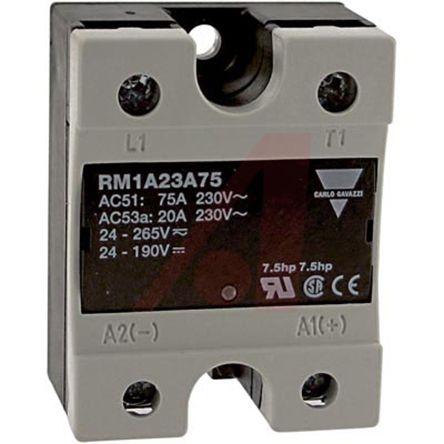 Carlo Gavazzi Solid State Relay, 75 A Load, Panel Mount, 265 V ac Load, 48 V dc, 280 V ac Control, RM1A23A75