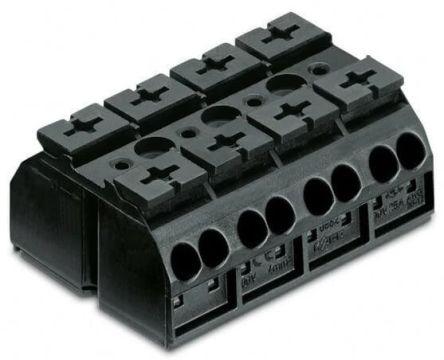 WAGO 862 Series Terminal Strip, 4-Way, 32A, 20 - 12 AWG, Wire, Push-In Cage Clamp Termination