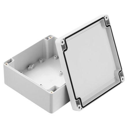 RS PRO Grey Polycarbonate Enclosure, IP67, IK07, Grey Lid, 134.75 x 134.75 x 60.1mm