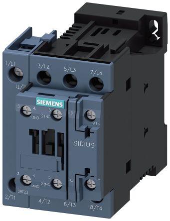 Siemens SIRIUS 3RT2 Contactor, 220 V dc Coil, 4 Pole, 35 A, 7.5 kW, 1 NO + 1 NC