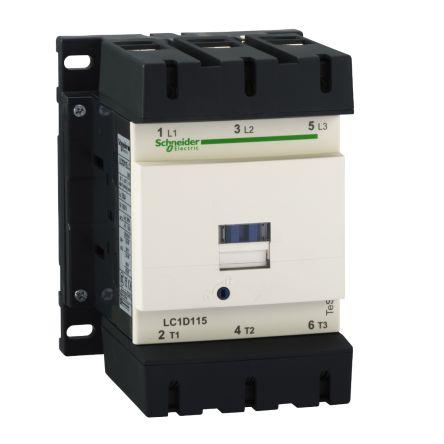 Schneider Electric TeSys D LC1D Contactor, 3 Pole, 115 A, 1 NO + 1 NC