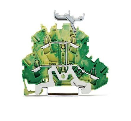 Wago 2002 Series Green, Yellow Double Level Terminal Block, 0.25 - 4mm², 2-Level, Push In Termination, ATEX