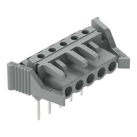 WAGO 232 Series Angled Rail Mount PCB Connector, 5-Contact, 1-Row, 5mm Pitch, Solder Termination