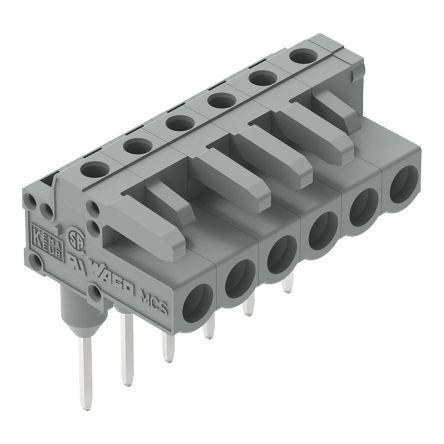 WAGO 232 Series Angled Rail Mount PCB Connector, 6-Contact, 1-Row, 5mm Pitch, Plug-In Termination