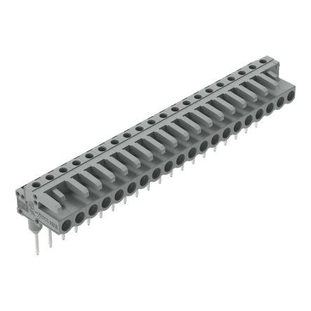 WAGO 232 Series Angled Rail Mount PCB Connector, 20-Contact, 1-Row, 5mm Pitch, Plug-In Termination