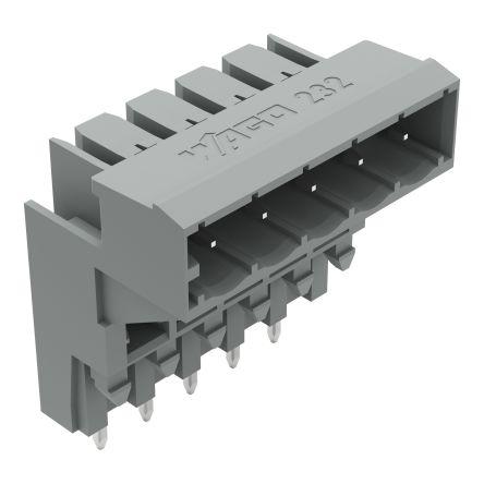 WAGO 232 Series Angled PCB Mount PCB Header, 5 Contact(s), 5mm Pitch, 1 Row(s), Shrouded