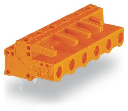 WAGO 232 Series Angled PCB Mount PCB Header, 6-Contact, 1-Row, 7.62mm Pitch, Solder Pin Termination