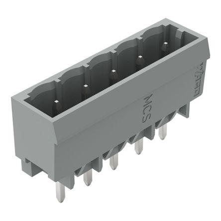 WAGO 231 Series Straight PCB Mount Header, 5 Contact(s), 5mm Pitch, 1 Row(s), Shrouded