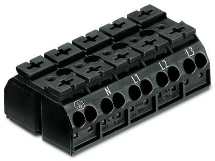 WAGO 862 Series Terminal Strip, 5-Way, 28A, 20 - 12 AWG Wire, Push-In Cage Clamp Termination