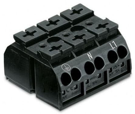 WAGO 862 Series Terminal Strip, 3-Way, 28A, 20 - 12 AWG Wire, Push-In Cage Clamp Termination