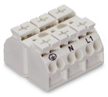 WAGO 862 Series Terminal Strip, 3-Way, 32A, 20 - 12 AWG Wire, Push-In Cage Clamp Termination