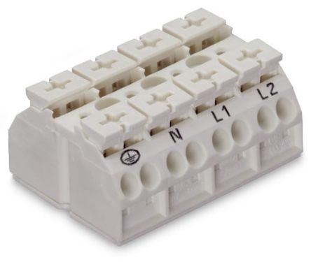 WAGO 862 Series Terminal Strip, 4-Way, 28A, 20 - 12 AWG Wire, Push-In Cage Clamp Termination