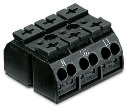 WAGO 862 Series Terminal Strip, 3-Way, 32A, 20 - 12 AWG Wire, Push-In Cage Clamp Termination