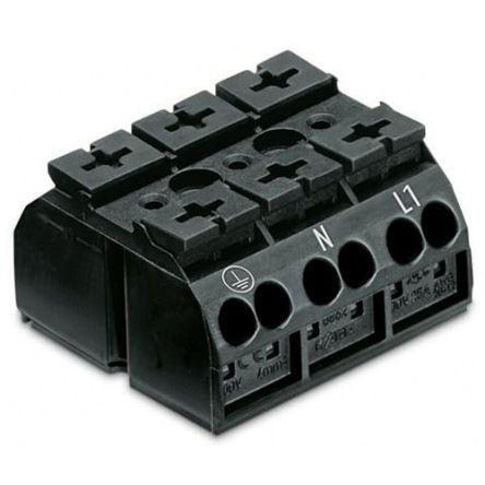 WAGO 862 Series Terminal Strip, 3-Way, 32A, 20 - 12 AWG Wire, Push-In Cage Clamp Termination