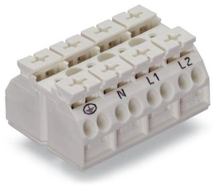 WAGO 862 Series Terminal Strip, 4-Way, 32A, 20 - 12 AWG Wire, Push-In Cage Clamp Termination